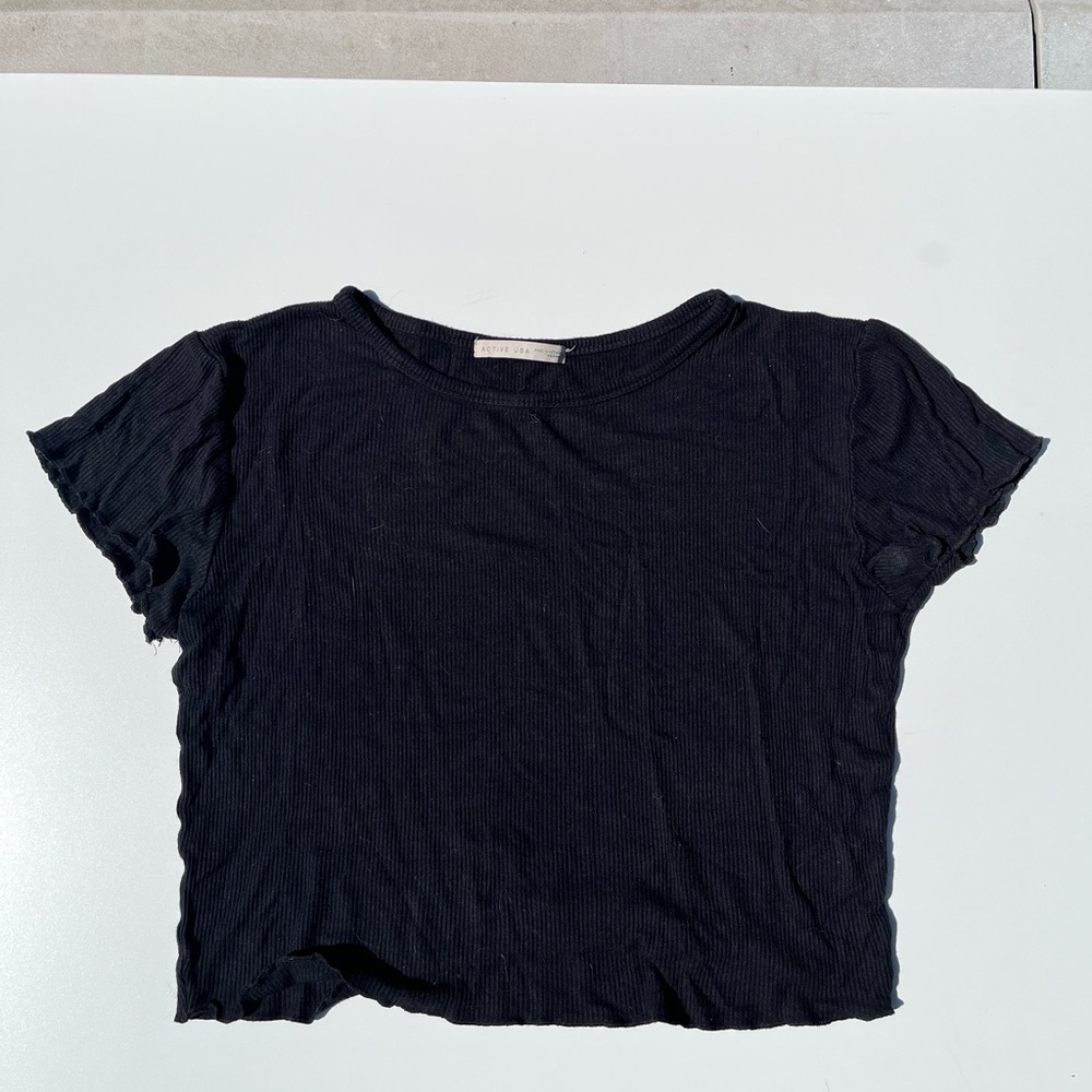 Active USA Black Ribbed Crop Tee
